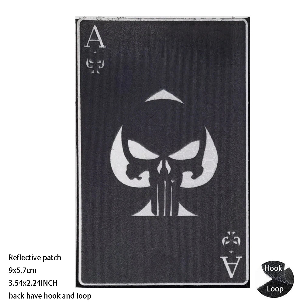 Insignia reflectante de Ace of Spades, insignia mágica de Calavera, mochila táctica de moral, accesorios de bolsa al aire libre, naipes - imagen 5
