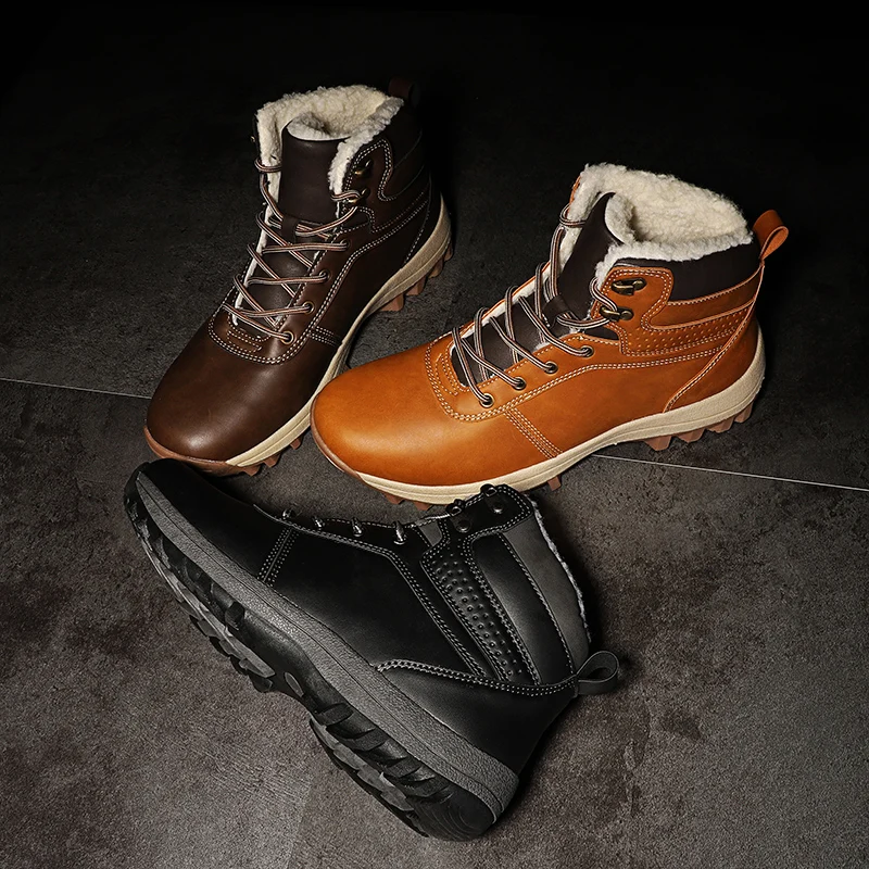 HIKEUP-Botas de invierno de algodón para hombre, zapatos de senderismo al aire libre, ropa de trabajo deportiva de alta calidad, zapatos cálidos de terciopelo - imagen 4