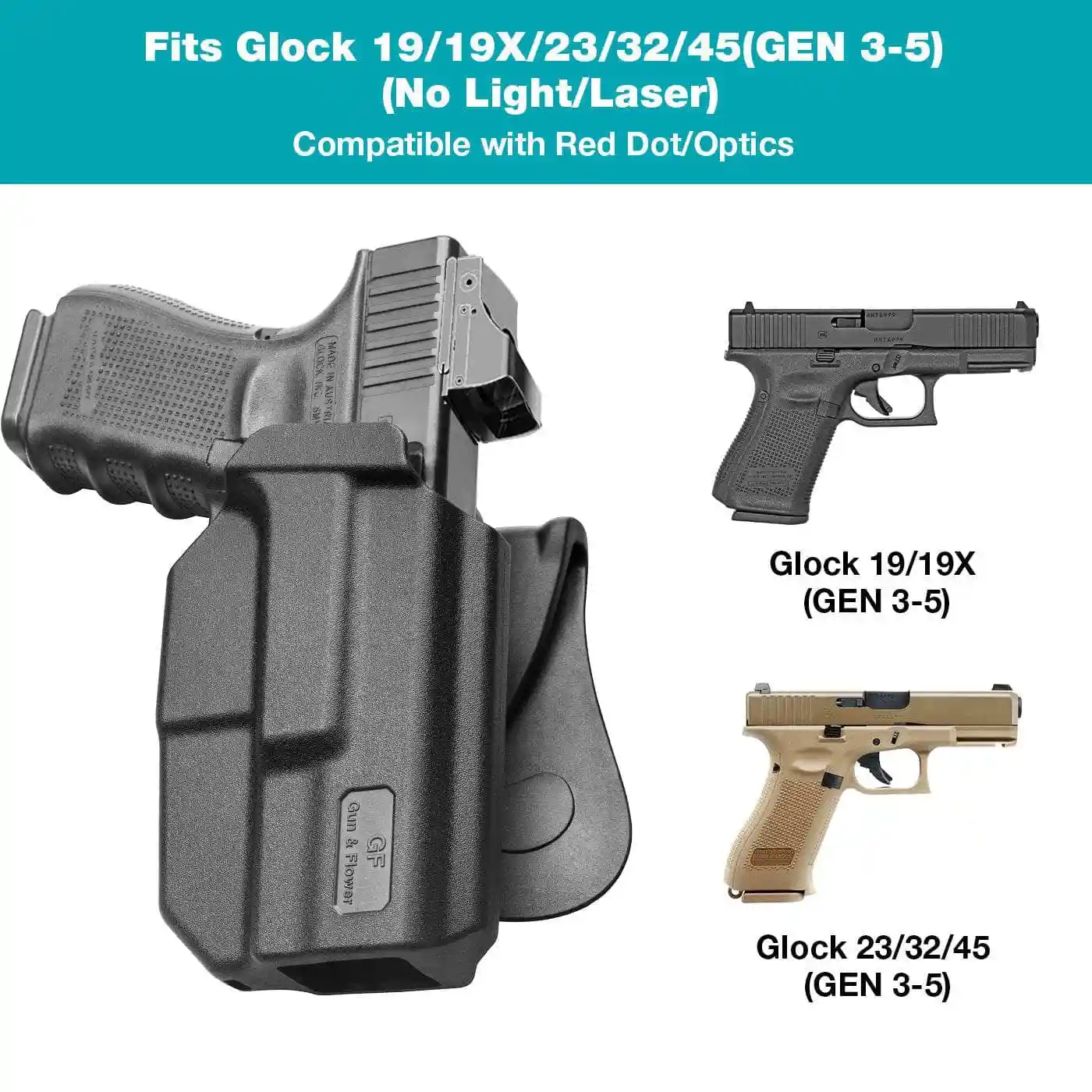 Sólo para Glock17/31(Gen1-5),19/23/32/44(Gen3-5),19X/22/45 funda, liberación de pulgar de polímero OWB Paddle Bag herramientas tácticas mano derecha - imagen 2