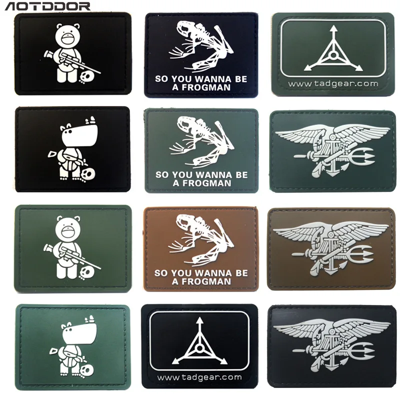 Parche de rinoceronte de oso táctico de PVC, parches de sello de Frogman, insignias, parches de apliques para ropa, mochila, gorra, quiero ser un Frogman