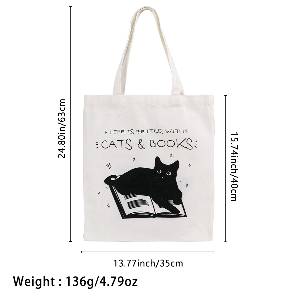 CATS & BOOKS bolso de lona gato negro vintage para libros - imagen 5