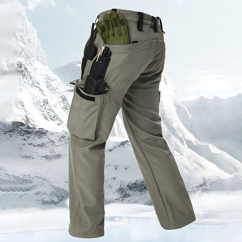Pantalón de trabajo táctico para hombre, pantalón Cargo de lana de invierno, 1/2 Uds., pantalones SoftShell impermeables, pantalones resistentes al desgaste para exteriores con múltiples bolsillos - imagen 2