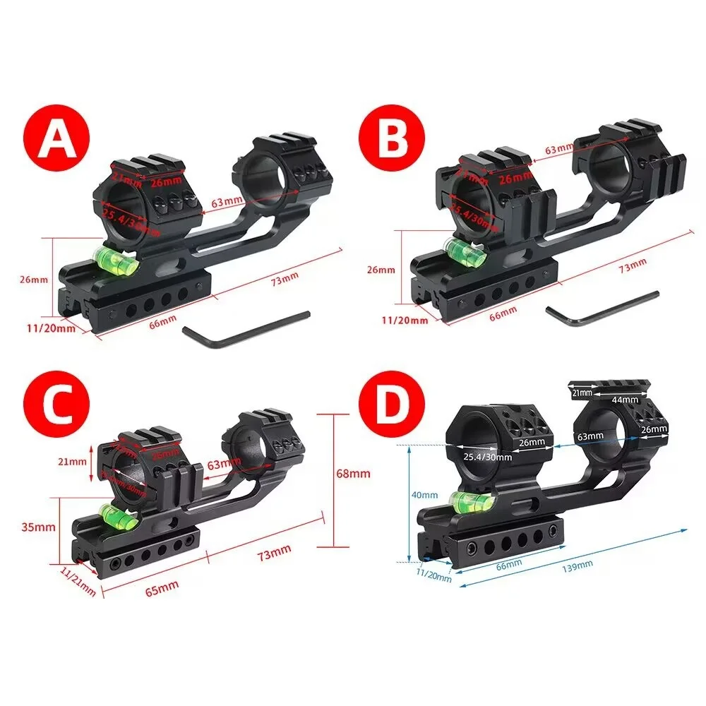 Base de montaje de mira táctica, 25,4/30mm con soporte de nivel de burbuja, soporte de abrazadera de tubo de equilibrio de mira, pista Picatini de 11/21mm - imagen 2