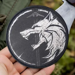 Parche con estampado de la espada de la justicia y el lobo, insignia de moral con gancho y bucle táctico, pegatinas decorativas para mochila, parches para brazalete para ropa