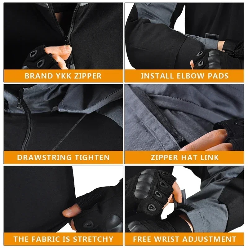 Camisas tácticas al aire libre con capucha, camisetas de camuflaje, camisa de combate, ropa resistente para hombres, camisetas de entrenamiento de Paintball Airsoft y senderismo - imagen 5