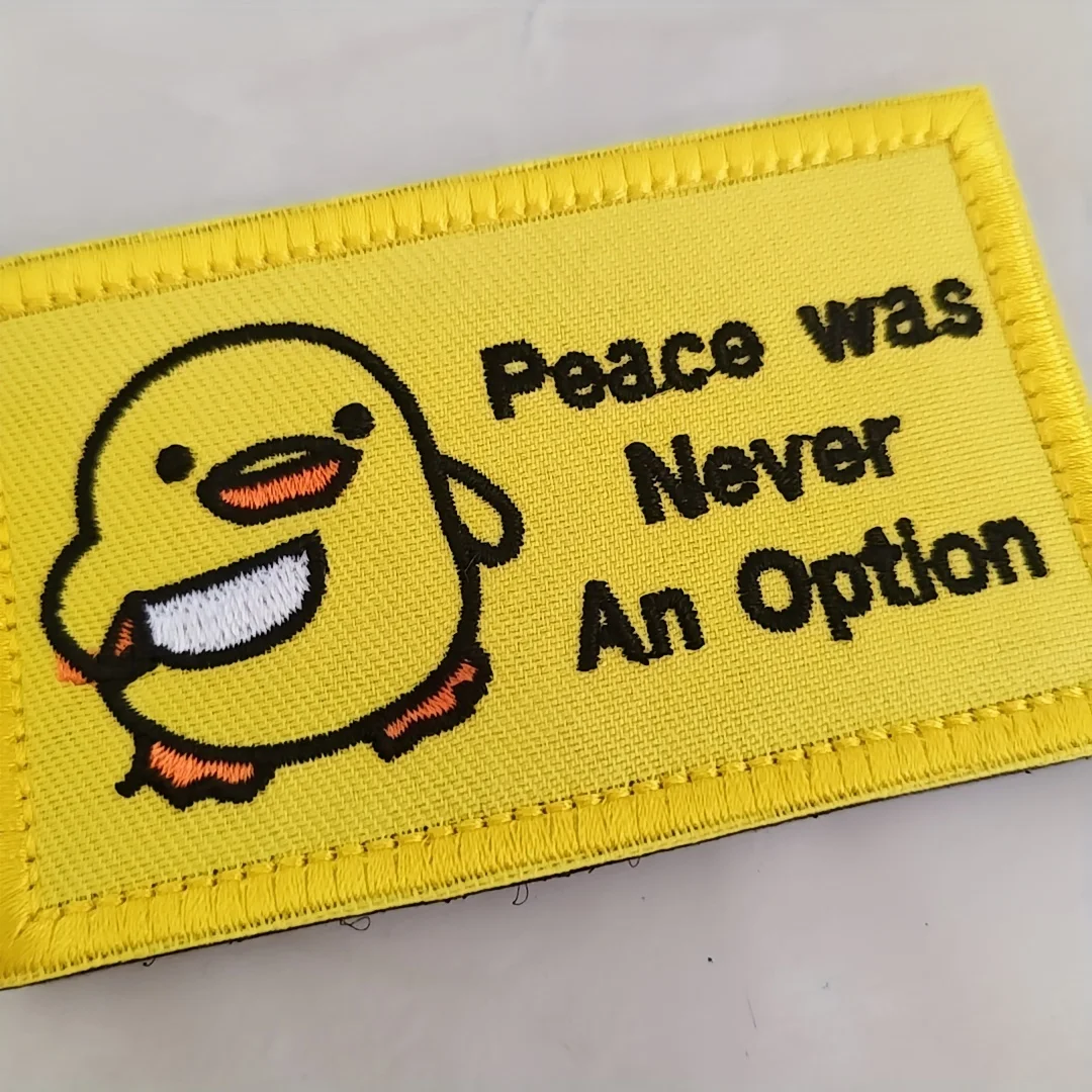 Pato divertido con cuchillo, parche de Velcros, paz, nunca una opción, lindo meme para chaqueta táctica Molle, pantalones vaqueros, manualidades DIY, 1 ud. - imagen 3