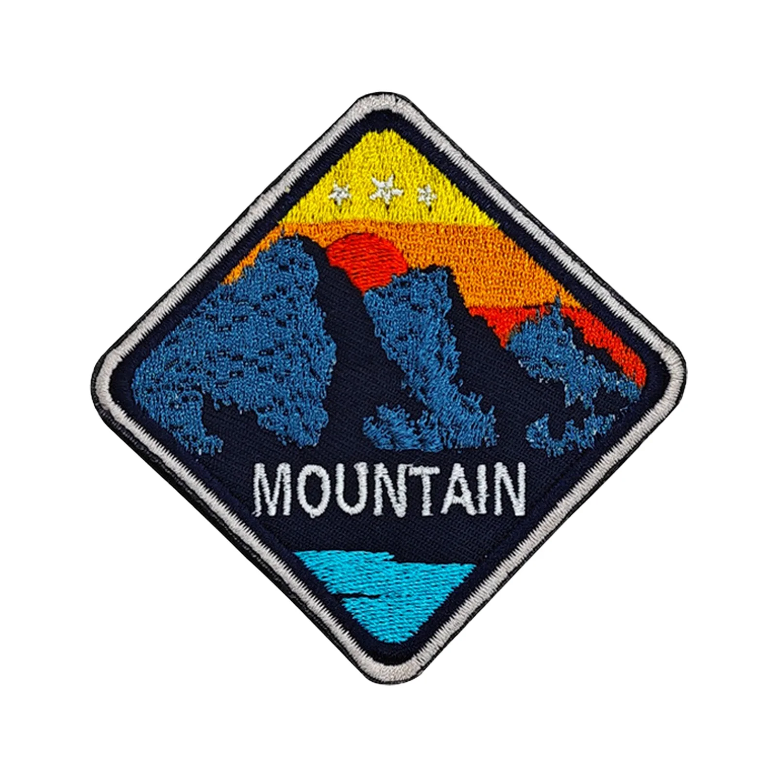 Parche de Velcros escénico de puesta de sol de montaña, insignia bordada con cierre de gancho y bucle para mochila, chaqueta, gorras