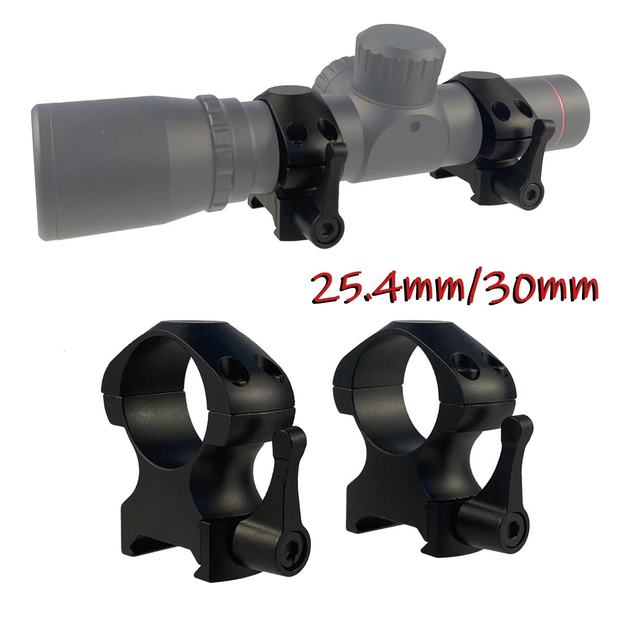 Anillo de montaje de alcance táctico de 25,4mm/30mm, compatible con riel de 20mm AR10 AR15 MK47 IA2, soporte para linterna láser de caza, 1 par - imagen 2
