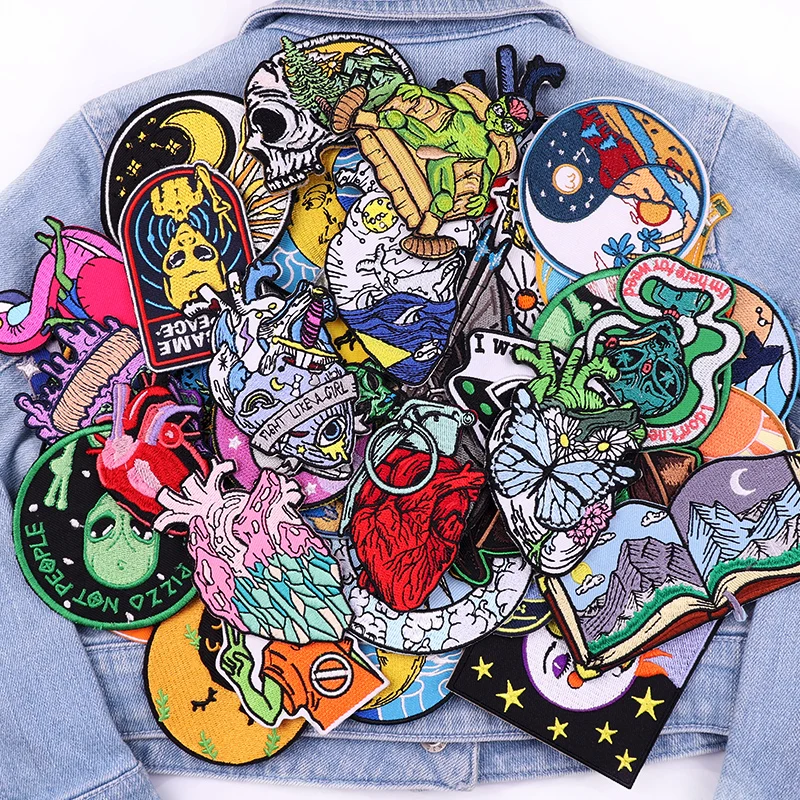 Parches aleatorios para ropa, bordado de corazón/Alien DIY, Parche de aventura de montaña, parches para planchar, 10/20/30/40/50 piezas - imagen 3