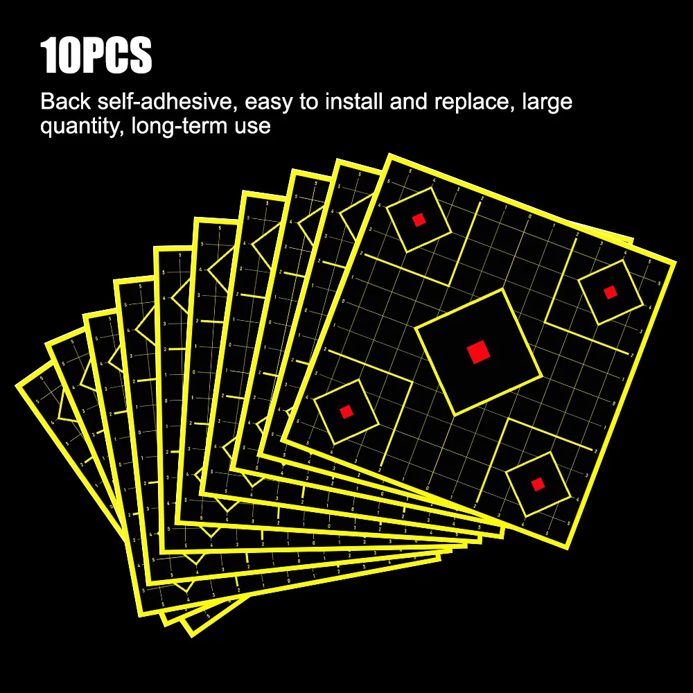 10 Uds. De objetivos de tiro, objetivos adhesivos contra salpicaduras, papel fluorescente amarillo para salpicaduras de objetivo de tiro para pistola BB Airsoft - imagen 2