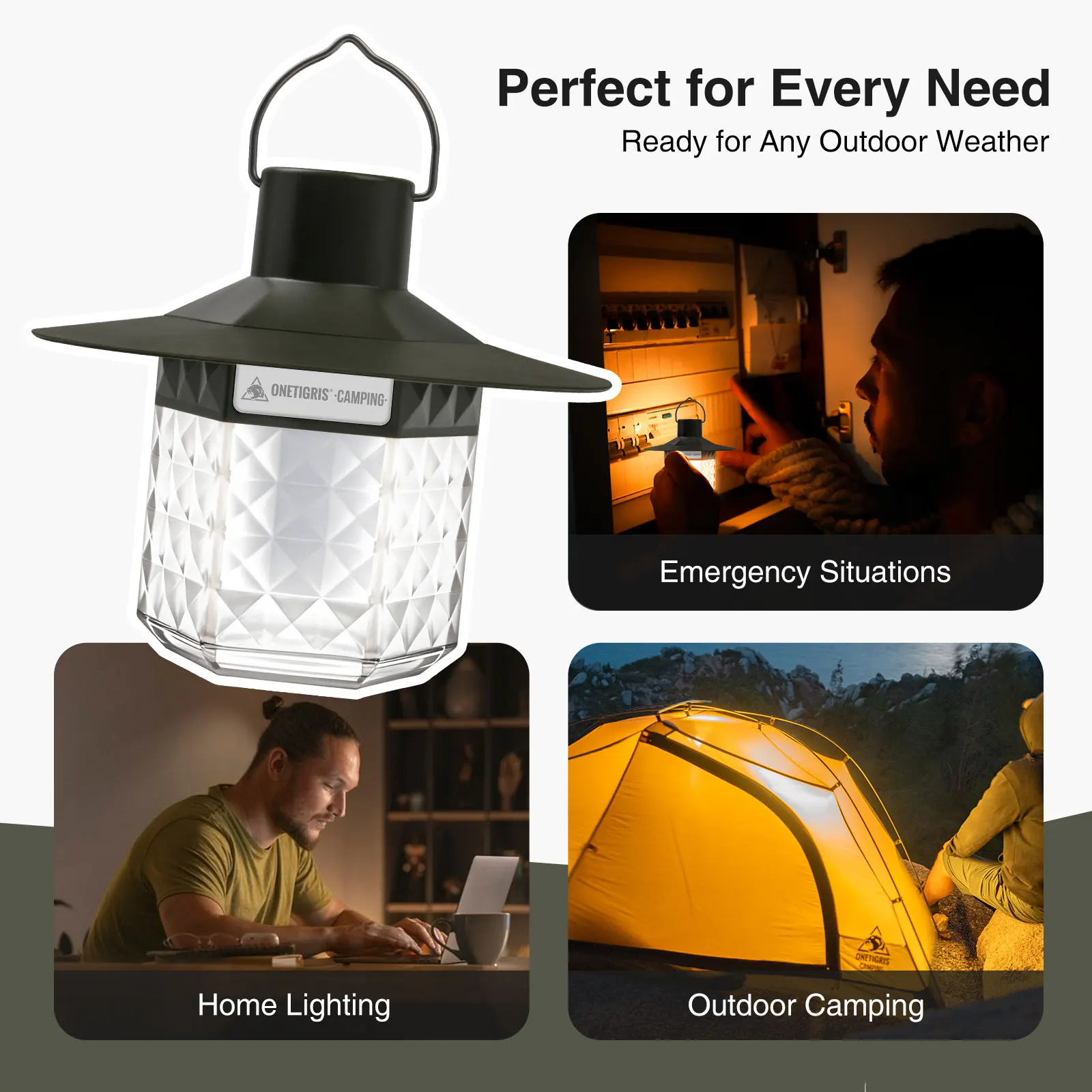 Onetigris-linterna de Camping recargable por USB, luces de atenuación continua, portátil, resistente al agua, para pesca, senderismo, iluminación de emergencia - imagen 4