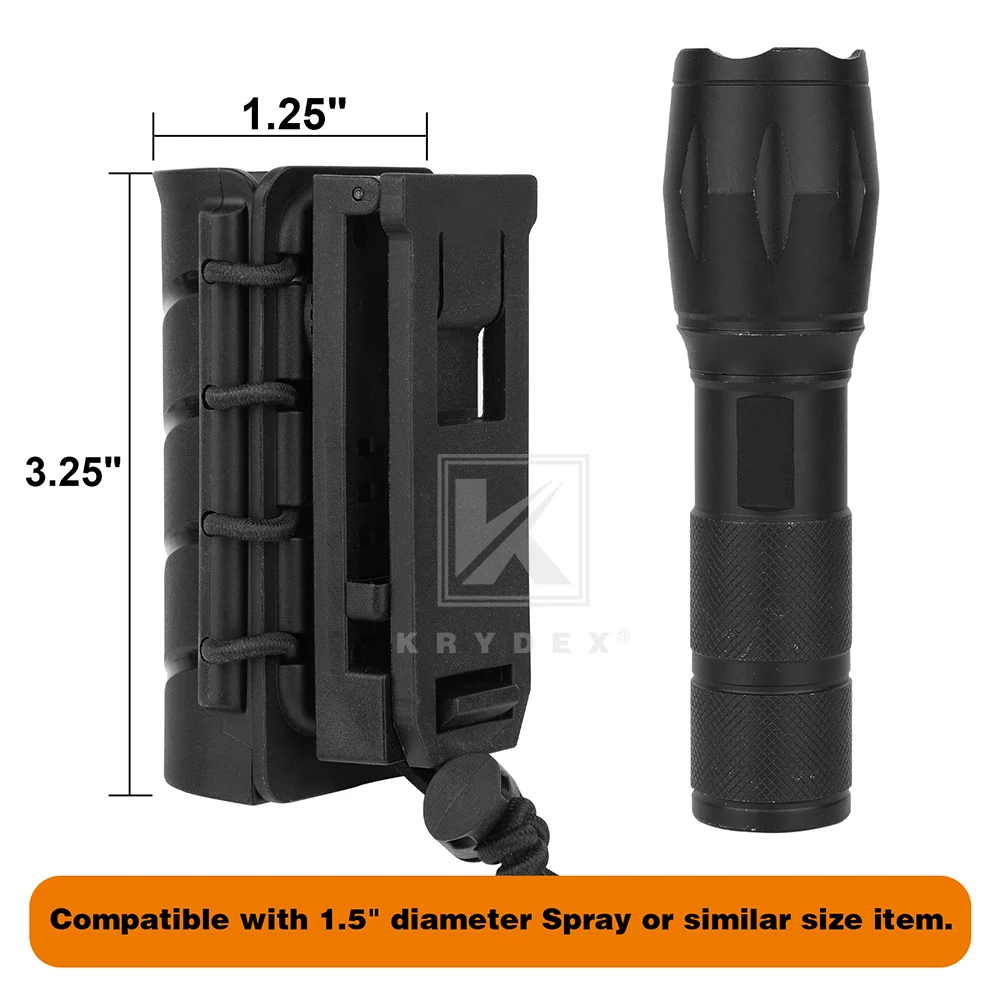 Soporte para linterna KRYDEX, funda rígida para linterna, funda de transporte ligera táctica, bolsa para cinturón de servicio, equipo táctico negro giratorio 360 - imagen 2