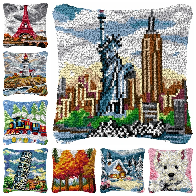 Kit de cojín de gancho de pestillo de edificios famosos, Kit de gancho de pestillo de Estatua de la libertad Smyrna, Kit de enganche de alfombra de la Torre Eiffel, bolsas de lona de plástico - imagen 2