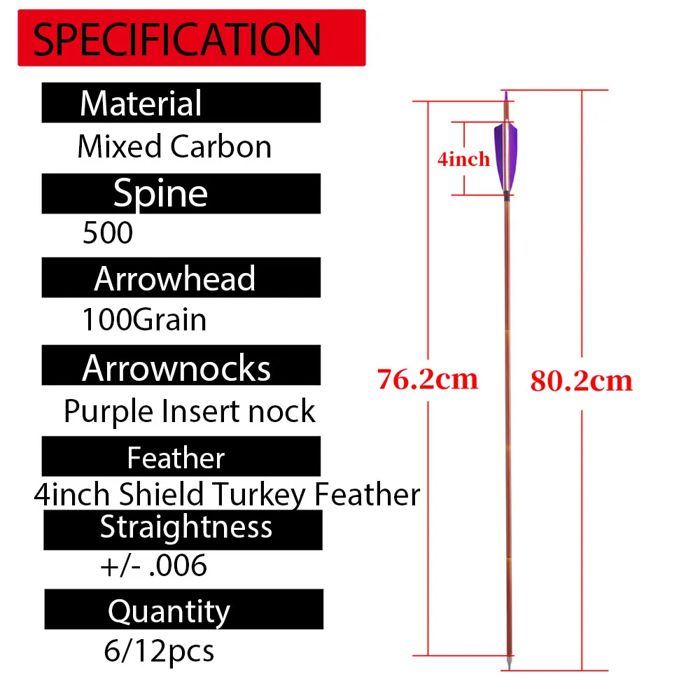 6/12 Uds ID 6,2mm flechas de carbono 31,5 pulgadas tiro con arco flecha caza pluma Natural reemplazable punta de flecha de 100 granos - imagen 5