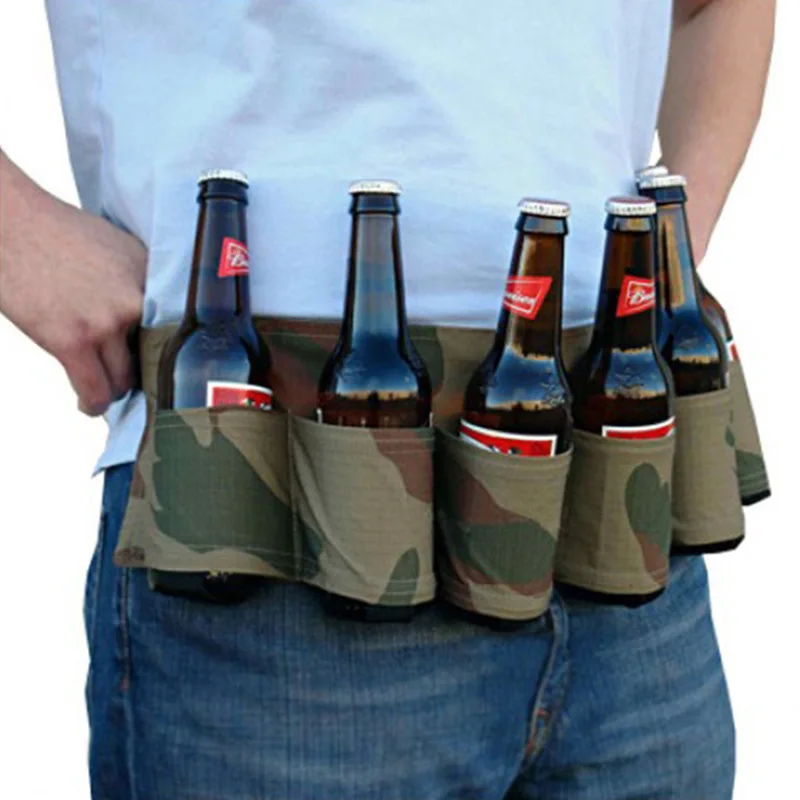 Cinturón táctico de camuflaje para amantes de la cerveza, funda para botella de cerveza, soporte para caza, paquete de 6 unidades - imagen 2