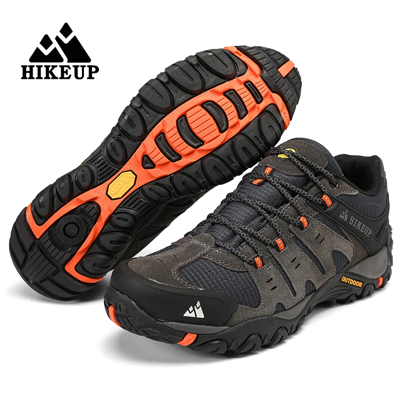 HIKEUP-zapatos de senderismo de cuero para hombre, calzado deportivo resistente al desgaste, con cordones, para escalada, Trekking y caza, novedad - imagen 4