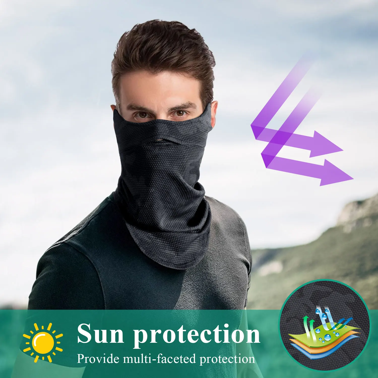 Máscaras protectoras para la cara deportivas, transpirables, refrescantes, absorción del sudor, protección solar, bufanda para la cara para pesca al aire libre, correr, esquiar, senderismo - imagen 5