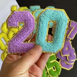 Parches chenilla numéricos 0-9 – Verde azul amarillo morado