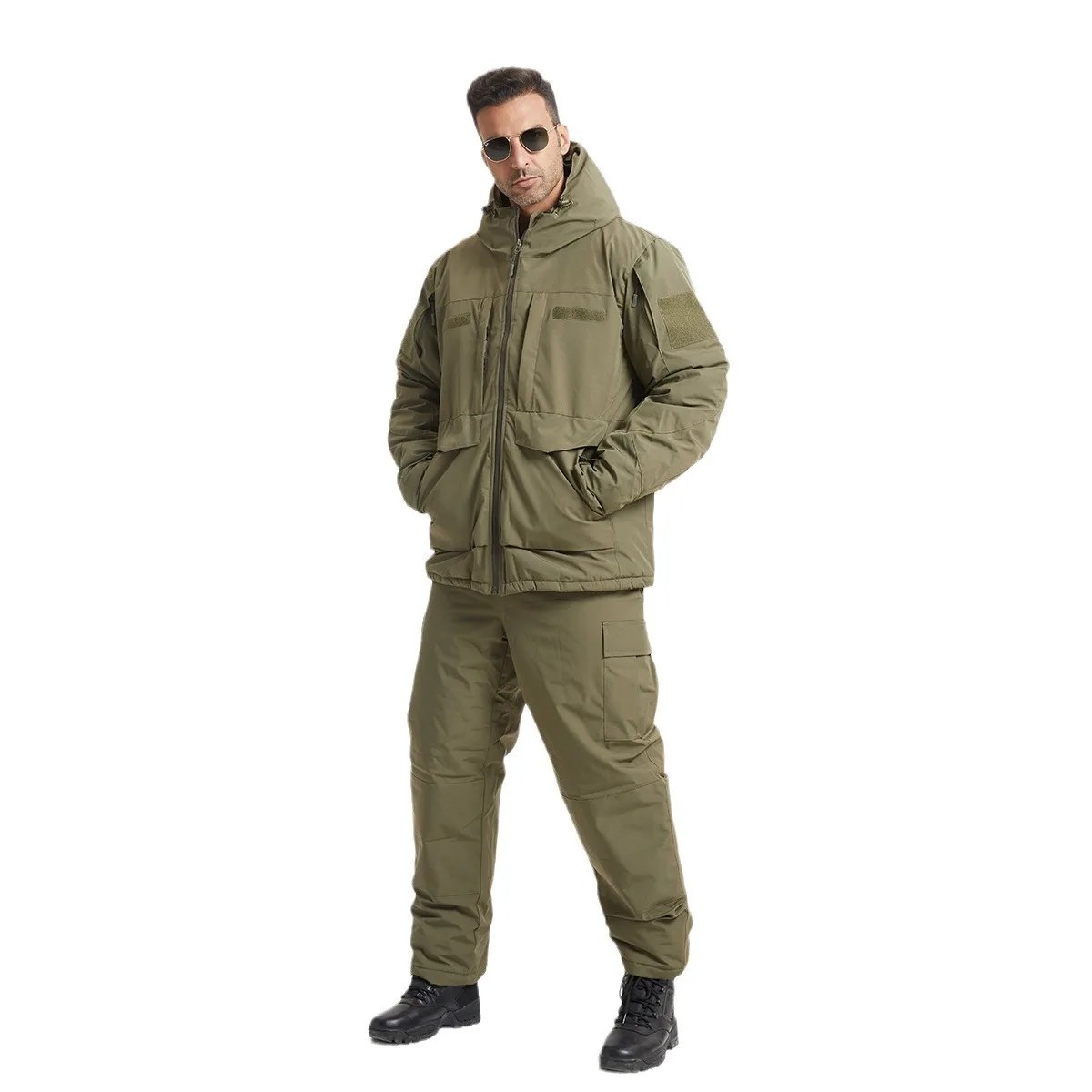Conjunto de chaqueta rígida de camuflaje Softshell, a prueba de viento e impermeable, deportes tácticos Tad, Chaqueta de algodón con capucha cálida - imagen 4