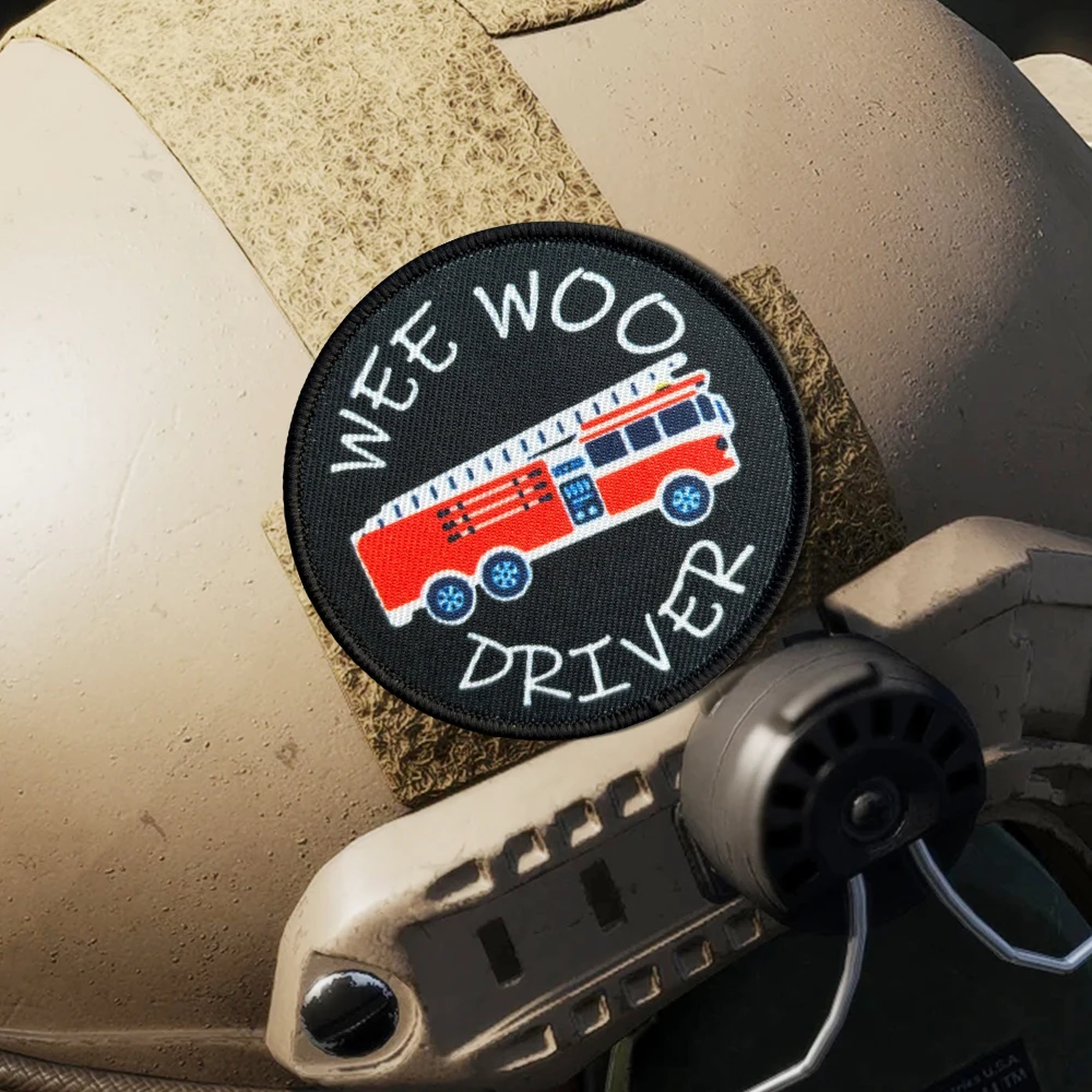 Parche táctico de bombero para conductor Wee Woo, rescate de moral militar y parches de gancho para fuego, equipo, apliques para mochila del ejército