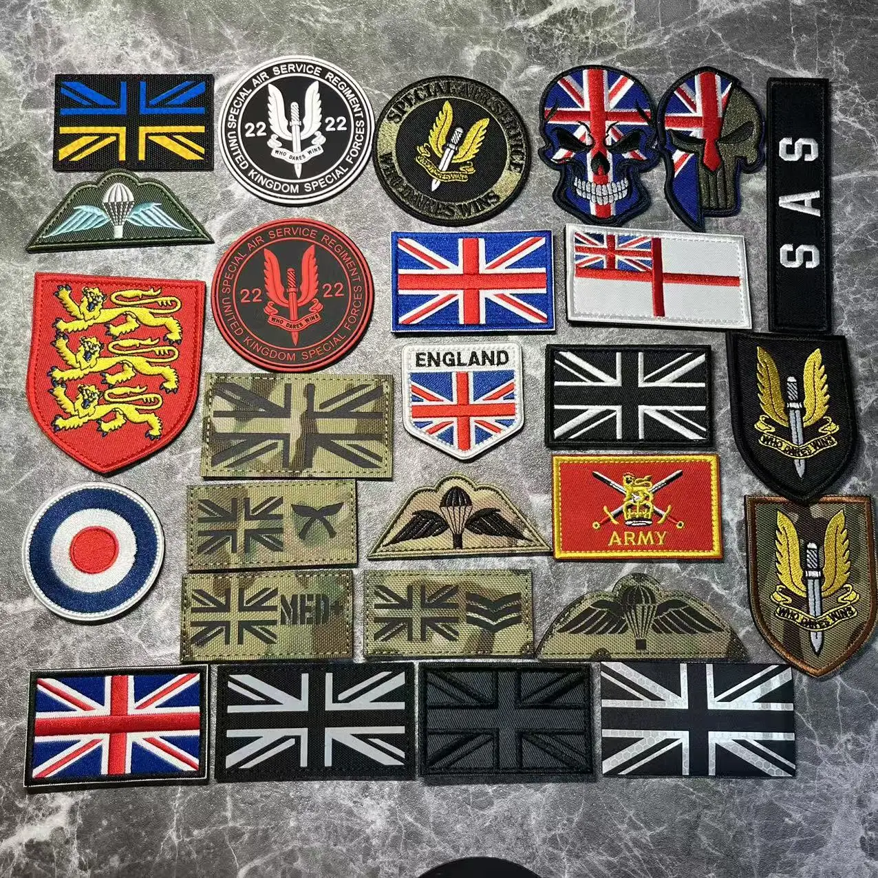 Parches bordados con bandera SAS del regimiento de servicio aéreo especial del Reino Unido, parches de banderas GBR de Gran Bretaña, insignias bordadas, pegatinas tácticas