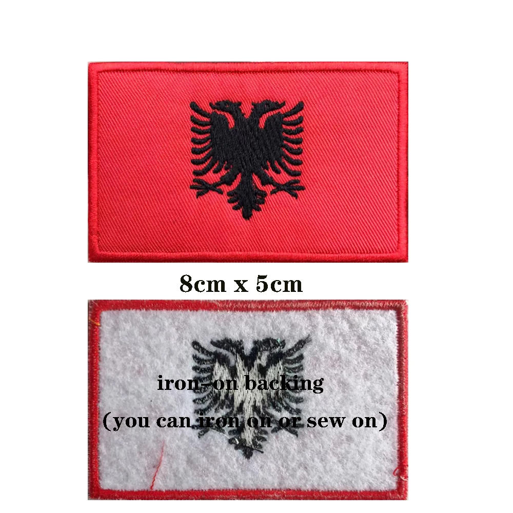 Parches de bandera albanesa, brazalete bordado, gancho, bucle o hierro, insignia bordada, raya militar, 1 ud. - imagen 3