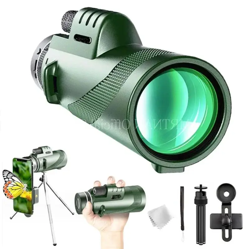 Telescopio Monocular HD de largo alcance, Prisma Bak4 con/sin trípode, Clip para teléfono, para caza al aire libre, 80x100, 8000M - imagen 2