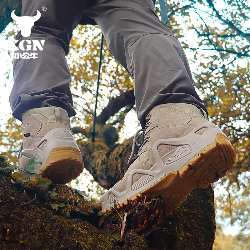 XGN-zapatos de senderismo impermeables de piel de vaca para hombre, zapatillas transpirables de montaña, botas de caza, botas tácticas de combate y trekking en el desierto - imagen 4