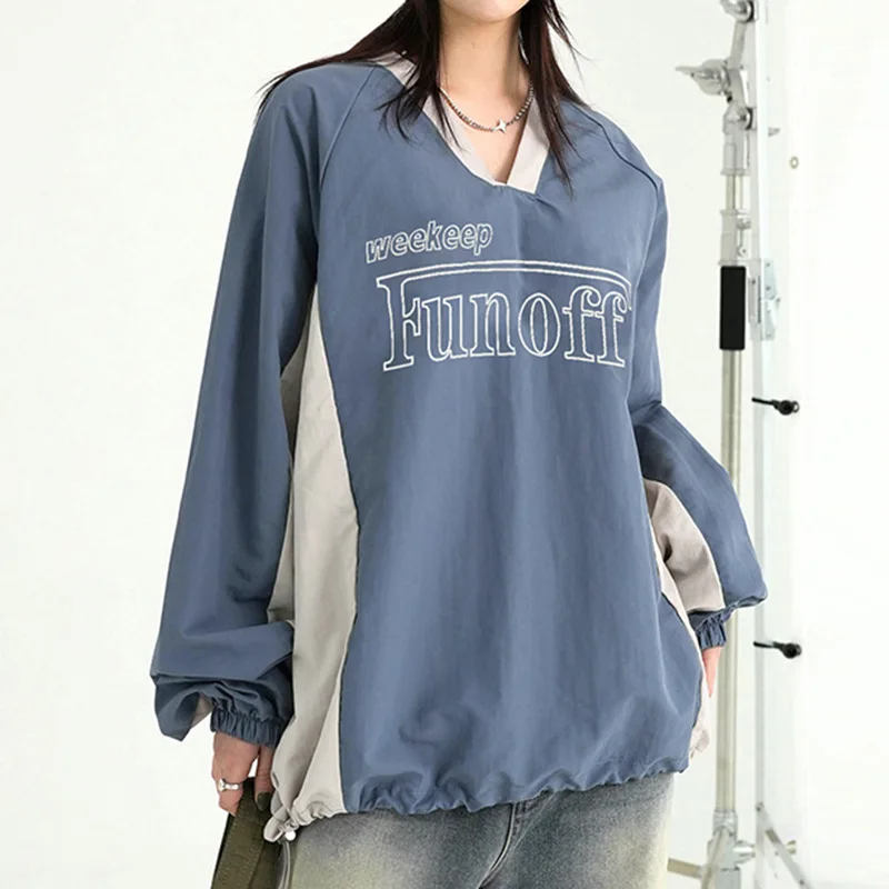 Sudaderas finas con capucha para mujer, jerseys informales con cuello en V, camiseta de manga larga para mujer, Tops de gran tamaño con letras impresas, primavera y otoño - imagen 3