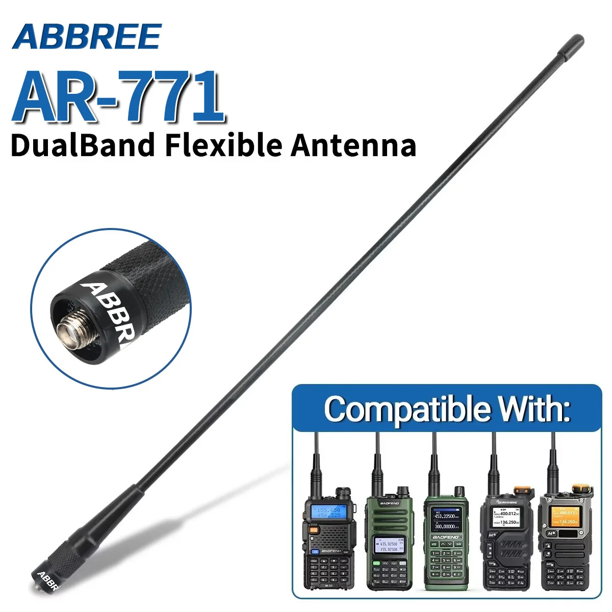 ABBREE AR-771 PRO SMA-antena hembra de doble banda de alta ganancia para Baofeng UV-5R BF-888S UV-32 Quansheng UV-K5 K6 Walkie Talkie Radio