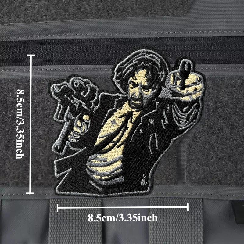 Parche bordado de dos pistolas para ropa, insignia de moral táctica JOHN WICK, parches militares con gancho, pegatinas para mochila, brazalete - imagen 3
