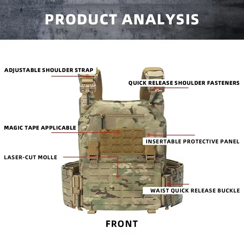 Nuevo chaleco de combate 6094, chaleco táctico ligero desmontable rápido con corte láser, equipo negro para llevar placa protectora - imagen 2