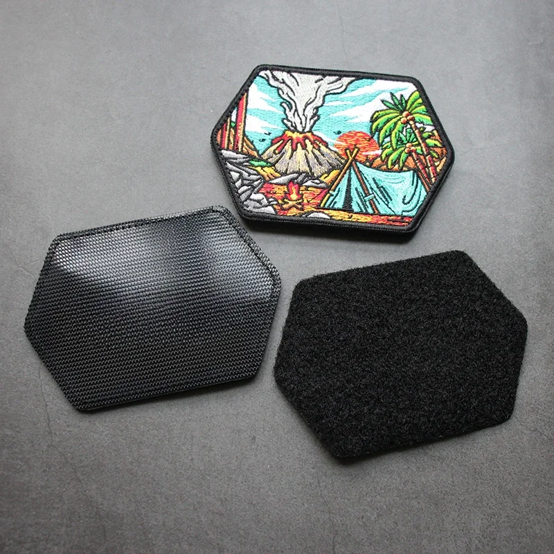 Parches bordados de paisaje volcánico, Parche de gancho y bucle, brazalete, insignia de árbol de coco con costura DIY, insignia de moral grande para acampar - imagen 4