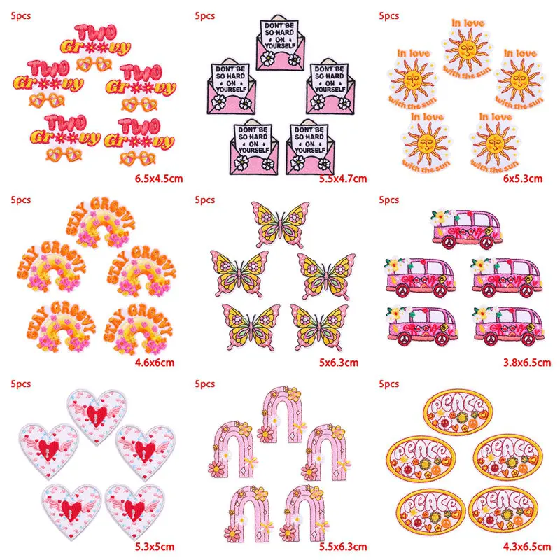 Lote de 5 unidades de parches bordados con letras de flores, parches termoadhesivos para planchar para ropa, apliques decorativos para mochila