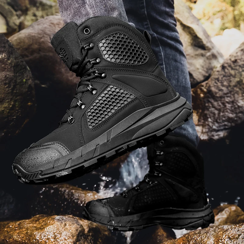 Botas tácticas de senderismo al aire libre de gran tamaño para hombre, botas militares de entrenamiento de combate, zapatos deportivos para el desierto, zapatos antideslizantes impermeables - imagen 4