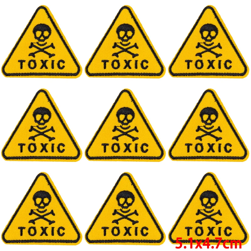 Parches bordados de señal de advertencia para ropa, Parche de peligro para planchar en la ropa, insignias de ropa prohibido, 10 unidades por lote - imagen 2