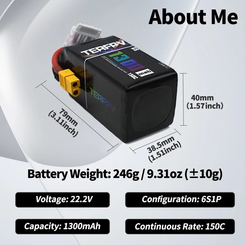 Batería Lipo TERFPV 6S 22,2 V 1300mAh 150C/300C con enchufe XT60 para Dron de avión FPV Quadcopter helicóptero Hobby - imagen 5