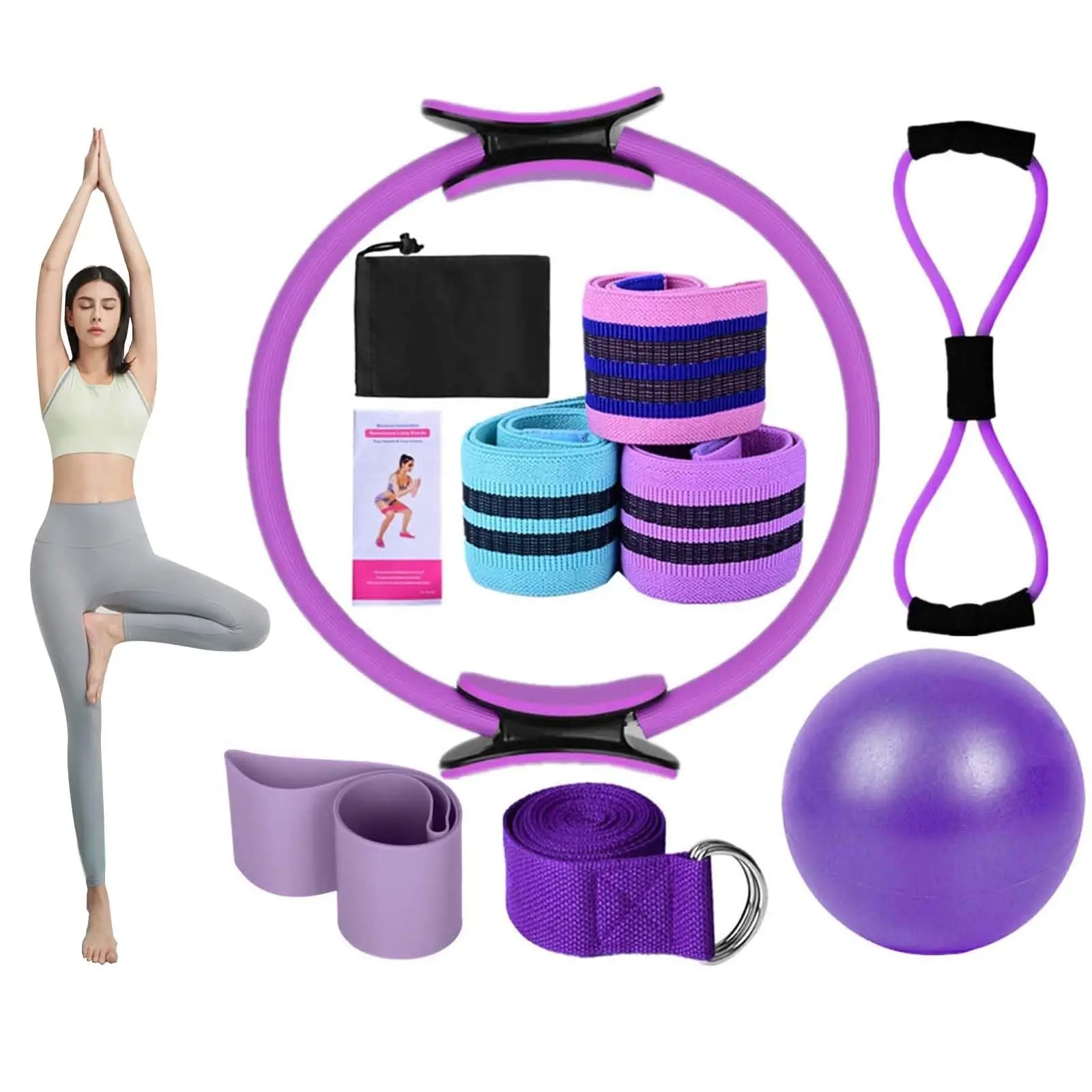 Better Me Pilates Kit esencial Accesorios de Pilates para mujeres con bandas para glúteos Pelota de yoga 25 cm Figura 8 Banda de resistencia