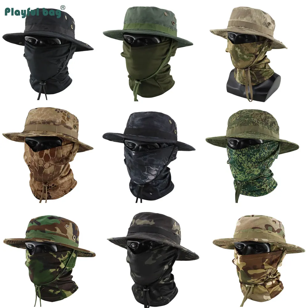 Gorro Bonnie táctico de camuflaje y gorro de malla, conjunto versátil para pesca al aire libre, sombrero de ala redonda, protección solar, transpirable NA88 - imagen 2