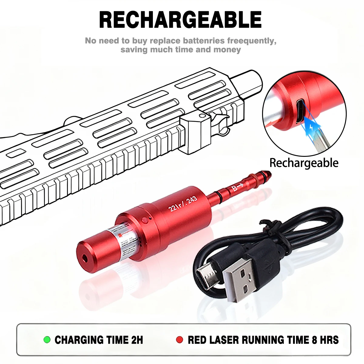 Carga USB 22LR.243.177 9mm 38SPL.45ACP.223Rem Cartucho de entrenamiento láser magnético de doble propósito para polvo de fuego seco - imagen 2