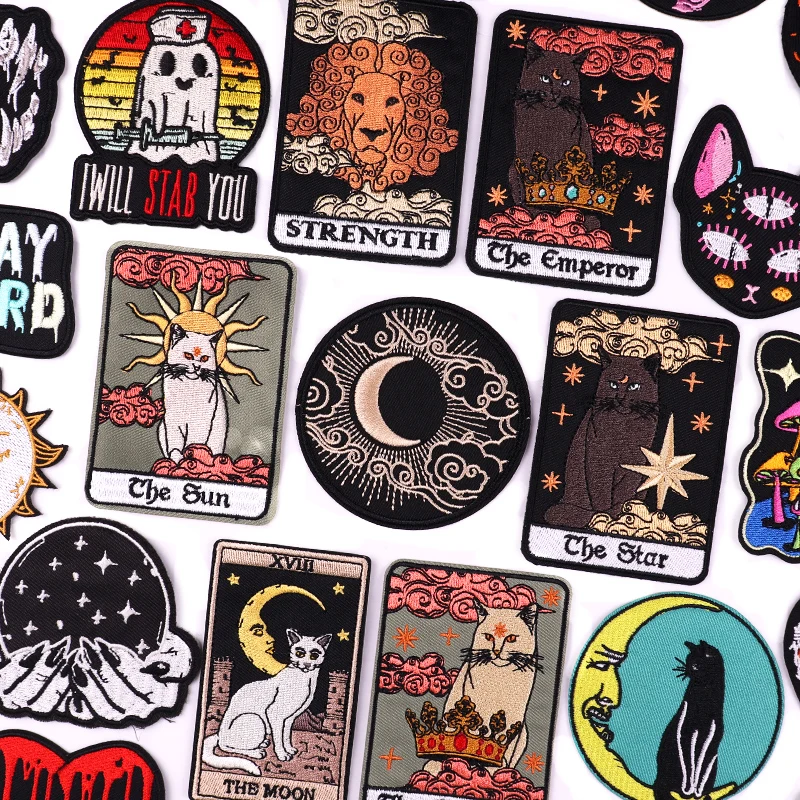 Parche de Luna ondulada para ropa, parches bordados Punk/Animal para chaquetas, coser apliques de letras, parches para planchar para ropa DIY - imagen 3