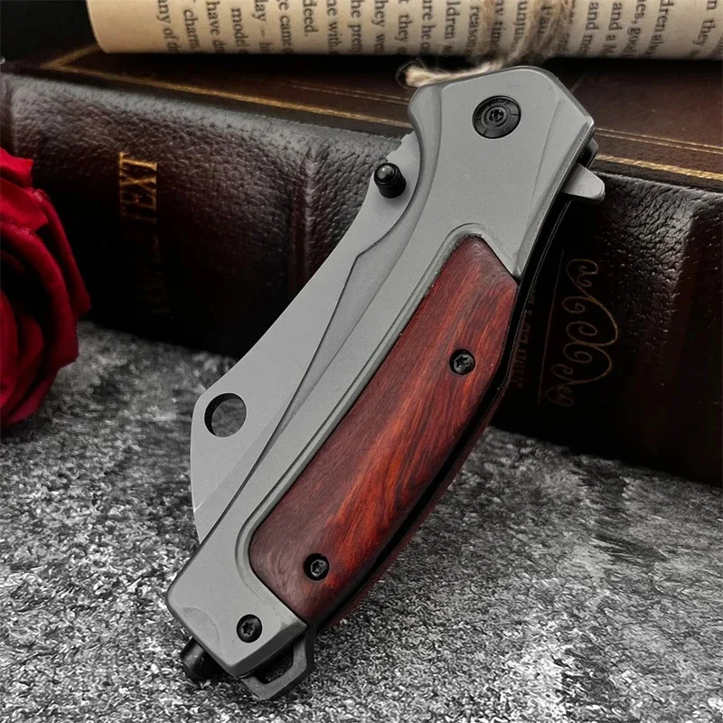 Cuchillo plegable DA107 EDC, hoja 5Cr13Mov, acero 420 + mango de madera de colores con clip de bolsillo, herramienta portátil para caza y senderismo al aire libre - imagen 5