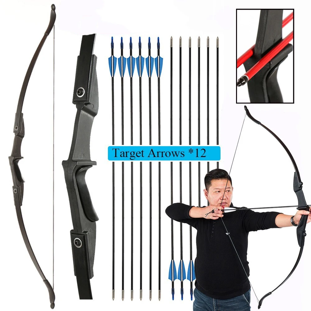 Arco recurvo desplegable de 57 ", 20-40 libras, mano derecha, mano izquierda, 12 Uds. De flechas de fibra de vidrio, para adultos principiantes, practicar tiro - imagen 3