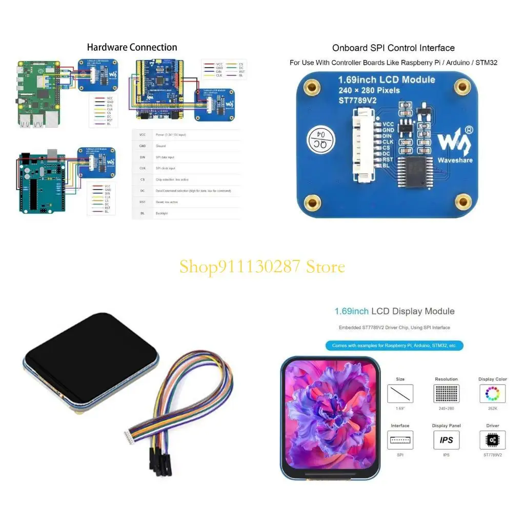 J1HC 1.69 pulgadas Módulo visualización LCD 240x280 Resolución con pantalla LCD interfaz IPS