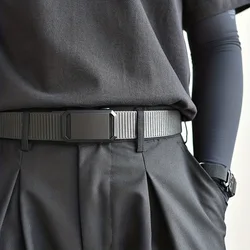 Cinturón táctico de nailon negro para hombre, hebilla de hierro automática de liberación rápida, ajuste cómodo de grado militar para ropa informal o al aire libre