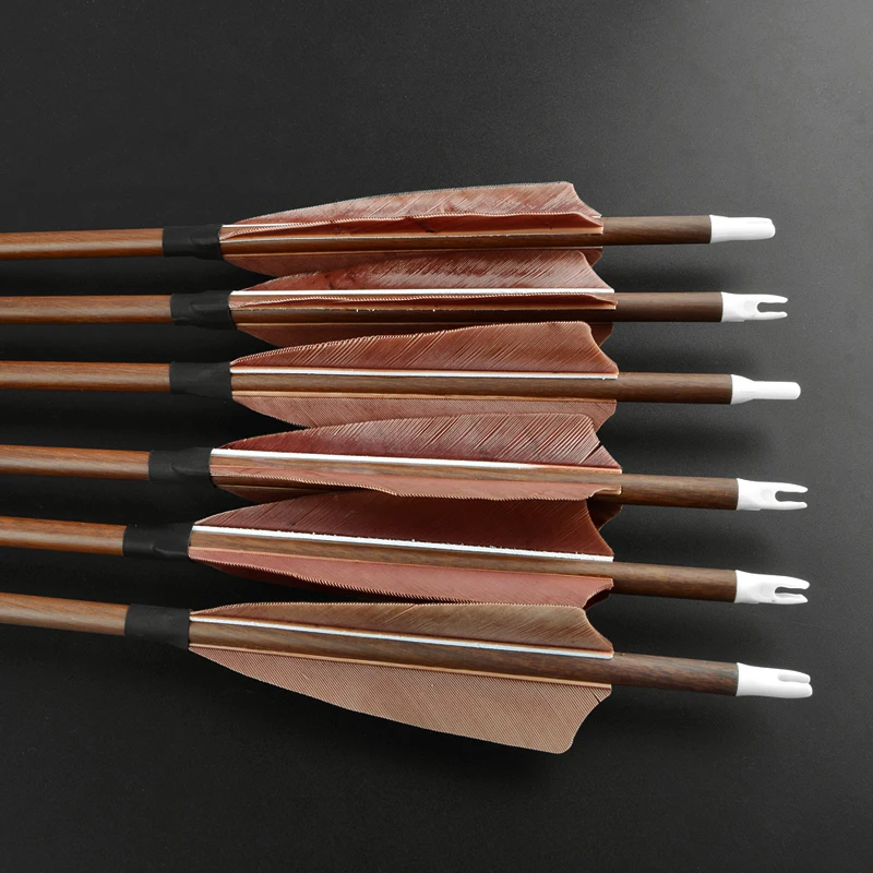 6/12 Uds. Flechas de carbono puro de 32,5 pulgadas tiro con arco columna vertebral 340/400/500/600 ID de grano de madera 6,2mm 4 "plumas de pavo tiro con arco caza - imagen 5