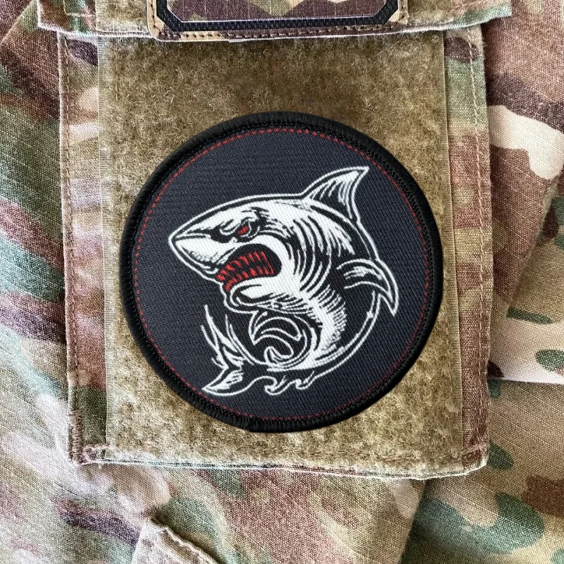 Parche de insignia de moral táctica de tiburón para ropa, parches militares con gancho, brazalete estampado, pegatinas para mochila y ropa - imagen 2
