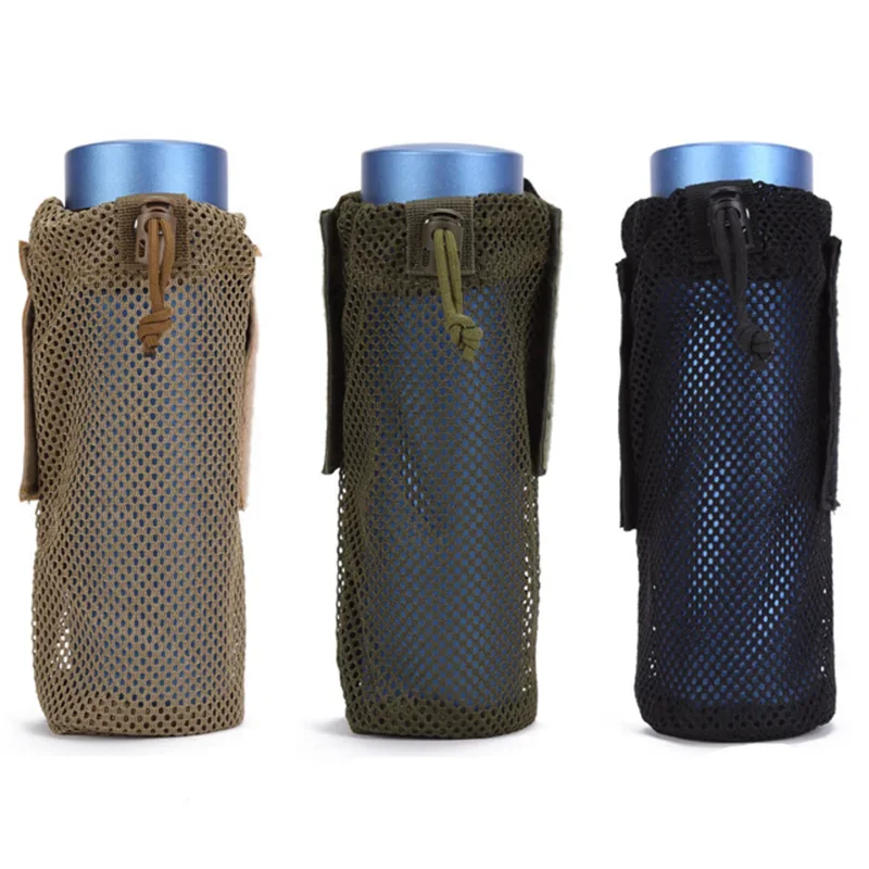 Bolsa para botella de agua para deportes al aire libre, bolsa de almacenamiento Molle táctica, soporte para hervidor, accesorios de transporte de malla para senderismo y acampada - imagen 4