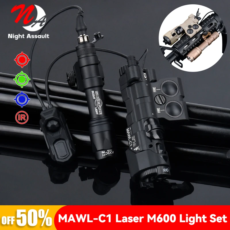 Táctico MAWL C1 rojo azul verde punto láser IR LED arma luz surefire M300A M600C alta potencia caza Airsoft linterna Accesor - imagen 2