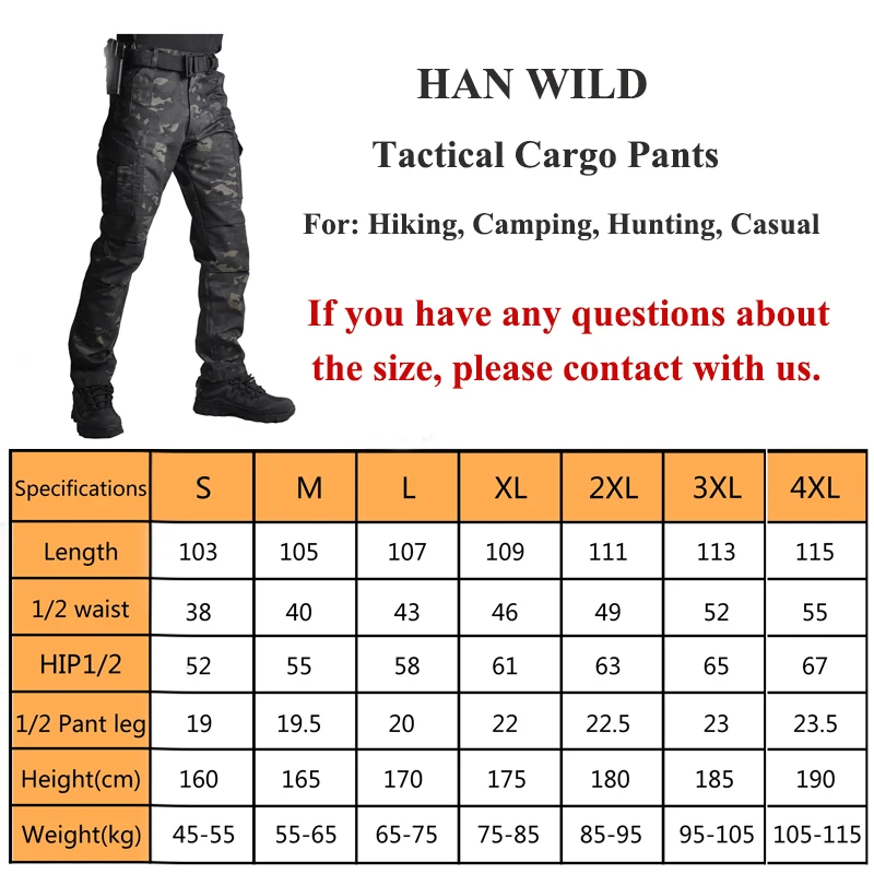 HAN WILD-Pantalones tácticos militares para hombre, pantalones de carga impermeables, transpirables, de combate de Color sólido del ejército, para correr, S-3XL DE TRABAJO - imagen 3